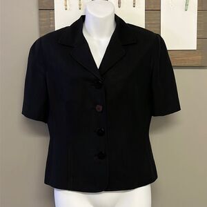 Ann Taylor Linen Blend Short Sleeve Button Front V-Neck Lined Office Blazer- 8P